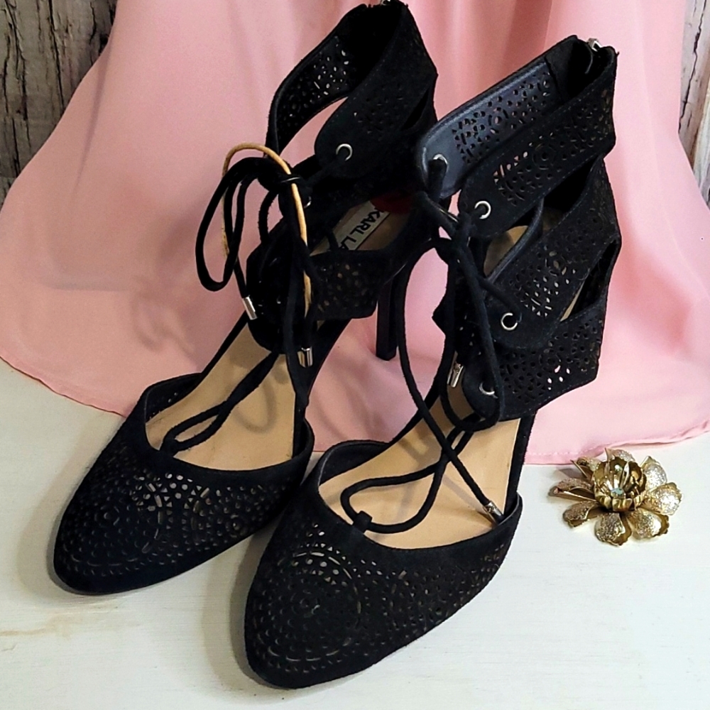 Karl Lagerfeld Paris Heels Luxury Black Lace up Pumps 7